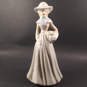 Beautiful Vintage European styled lady holding flower basket 8" inches porcelain